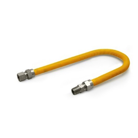 FLEXTRON Gas Line Hose 1'' O.D.x18'' Len 3/4" FIPx3/4" MIP Fittings Yellow Coated Stainless Steel Flexible FTGC-YC34-18P